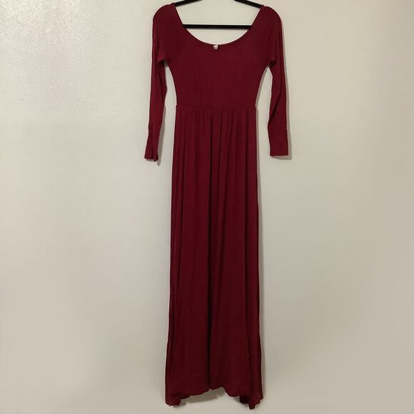 Pinkblush Maroon Retro Cottagecore Red Stretchy Maternity Maxi Dress Small - Picture 1 of 9